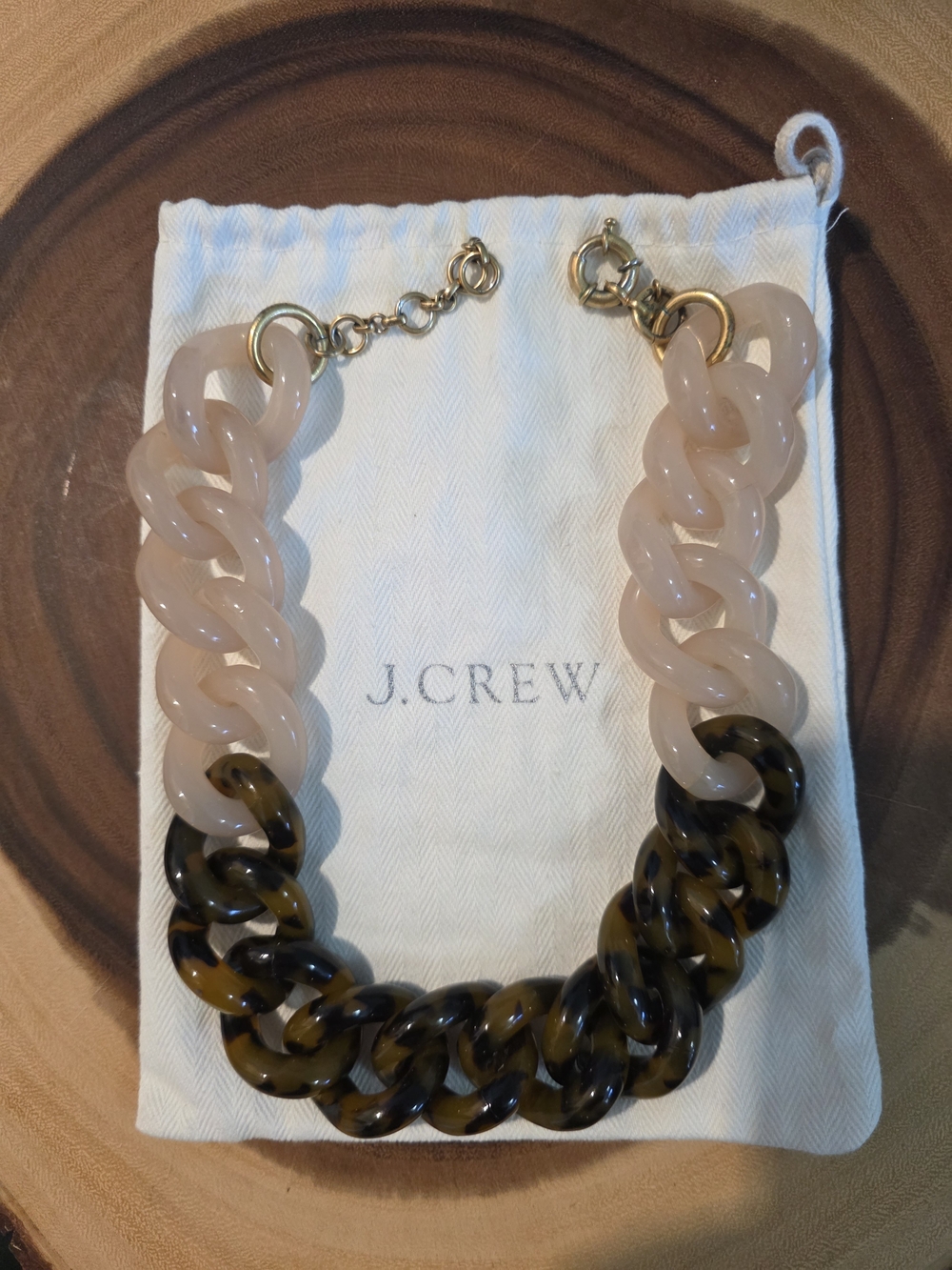 J. Crew Blusg and Tortoiseshell Resin Link Necklace with Gold-Tone Hardware